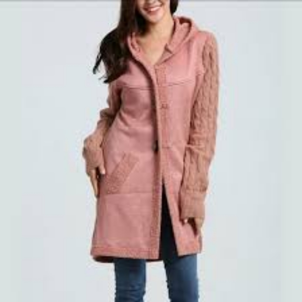 Mixed Media Knit Hooded Cardigan
